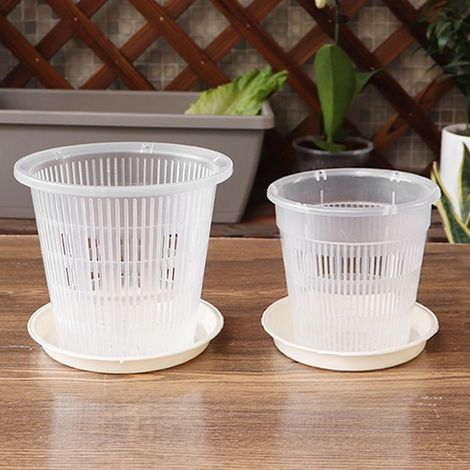 11 cm/14 cm transparenter Blumentopf mit Wurzelkontrolle für Phalaenopsis-Orchideen, geeignet für die Pflanzung von Rinder-Orchideen mit Stomata, Blumentopf zur Heimdekoration, 1 Set (2 Stück/Set 11 c