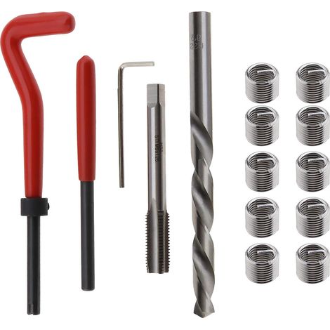 Kit de réparation de filetage M9 x 1.25 mm - Jeu d'outils pour taraud et inserts filetés en acier rapide - Pour la restauration des filetages endommagés sur acier, fonte et aluminium en automobile (1/5)