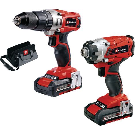 Einhell Kit Perceuse Visseuse sans fil TE-CD 18/2 Li + Clé à Chocs TE-CI 18/1 Li- PXC (18 V, 1,5 Ah, Temps de charge : 30 min, avec Sac de Transport) Livré 2 Batteries 2,0Ah et Chargeur (1/5)