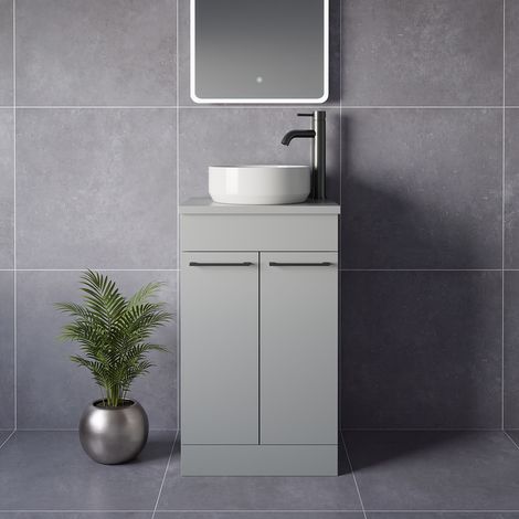 Napoli 390 Gloss Grey Pearl 500mm 2 Door Vanity Unit for Countertop Basins - 500mm - Gunmetal Grey 160mm Handle