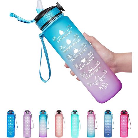 Botella de agua potable a prueba de fugas de 946 ml (32 oz) con temporizador y pajita para asegurar que bebas suficiente agua durante todo el día, ideal para deportistas y amantes de las actividades a (1/5)