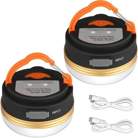 Lot de 2 lampes de camping LED rechargeables par USB, lampes torches et batteries externes, avec base magnétique, 3 modes, lampes de tente portables et étanches, idéales pour la randonnée, la pêche et