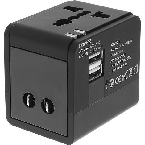 USB-Netzteil mit europäischen, amerikanischen und australischen Steckern. – 6 x 5,5 x 4,5 cm – Schwarz (1/4)