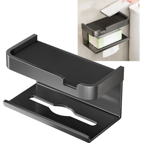 Platzsparender, multifunktionaler, wandmontierter, selbstklebender Toilettenpapierspender mit Ablage für Mobiltelefone (1/5)