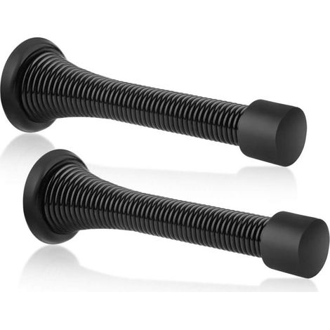 Lot de 2 butées de porte à ressort noires - Butée de porte flexible à ressort de 8,25 cm avec embouts en caoutchouc noir