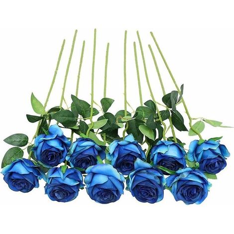 Fleurs Artificiel Soie Rose Fleurs Tige Unique Une Fausse Rose Réaliste pour Le Bouquet de Mariage Arrangements Floraux Décoration,10pcs (Bleu) (1/5)