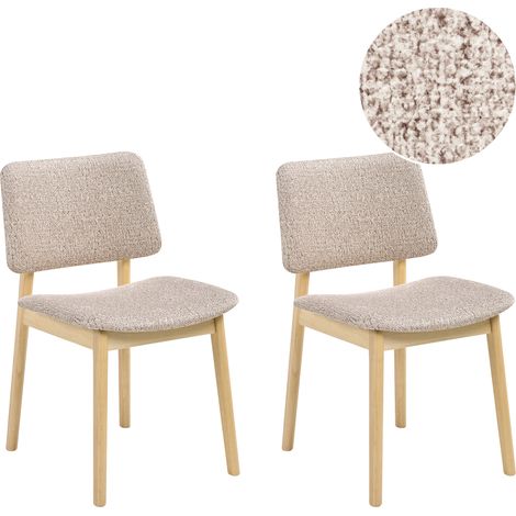 Conjunto de 2 sillas de comedor asiento de bouclé poliéster estructura de madera claro gris pardo Blane