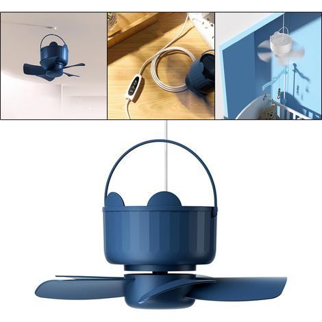 Mini Ventilateur Suspendu USB Plug, Télécommande, Ventilateur de Tente Portable-Bleu-USB plug-in (1/5)