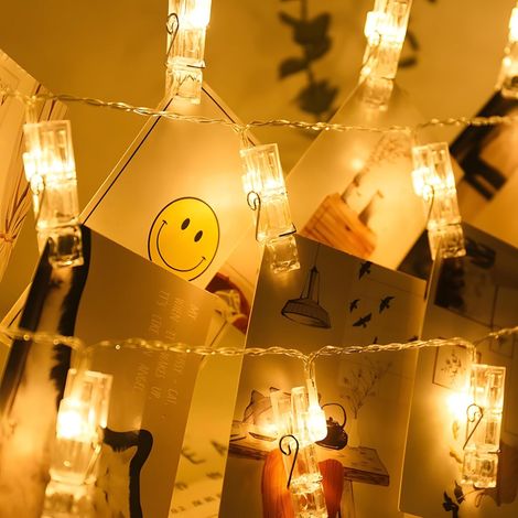 1 Guirlande photo, 10M, 100 LED, 2 modes éclairage, 100 pinces, décoration chambre, mariage, fête