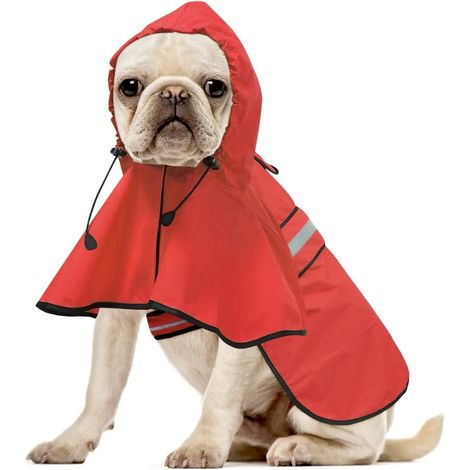 Imperméable pour chien, manteau réglable réfléchissant, léger avec capuche, poncho pour petits et grands chiens, rouge, M (1/5)