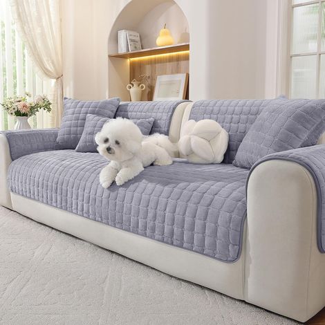 Thick Velvet Sofa Cover, Non-Slip Sofa Cover, Soft and Comfortable, Suitable for 1/2/3/4 Seater Sofas and Sofas with Chaise Longue Section (Light Grey, 90 x 120 cm) (1/5)