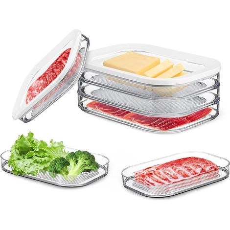 Boîte à charcuterie pour réfrigérateur, boîte à viande pour le déjeuner pour réfrigérateur, boîte de conservation pour le bacon, boîte à charcuterie avec couvercle, sans BPA, 3 pièces. (1/5)