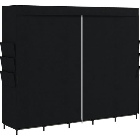 Armadio Salvaspazio 212x45x167 cm con 5 Aste 5 Ripiani 6 Tasche Laterali Ante Antipolvere con Zip in Tessuto Nero (1/5)
