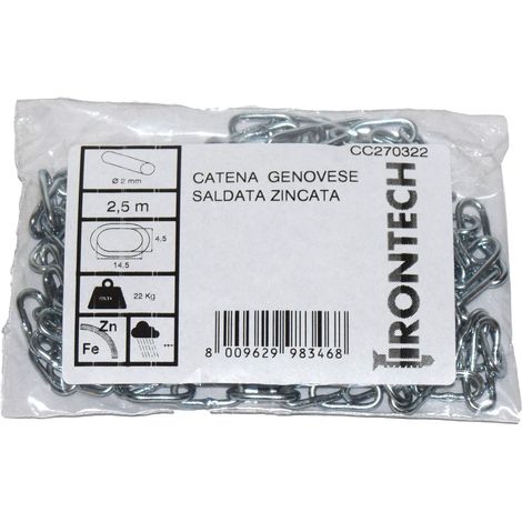 Catena genovese pretagliata Ø 2 mm. in acciaio zincato 2,5 mt.