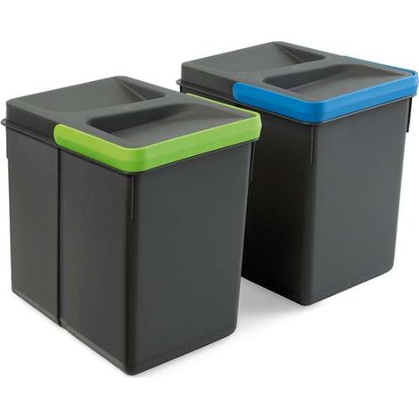 Emuca Kit di contenitori per la raccolta differenziata per cassetti da cucina Recycle Altezza Recycle 216 mm, 2x6 lt, Grigio antracite Tecnoplastica (1/10)