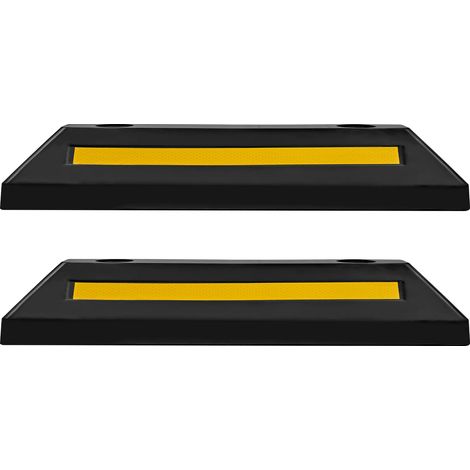 Mophorn Topes de estacionamiento de goma, 2 unidades, 548 x 158 x 94 mm, con bandas reflectantes, ideales para coches. Barrera de estacionamiento resistente y guía de ruedas en color negro.