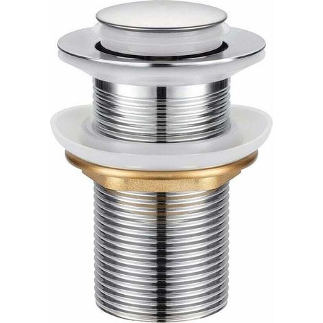 Bouchon de vidange universel sans trop-plein, bouchon de vidange automatique avec valve à ouverture par pression, acier inoxydable chromé, pour lavabos de salle de bain. (1/5)