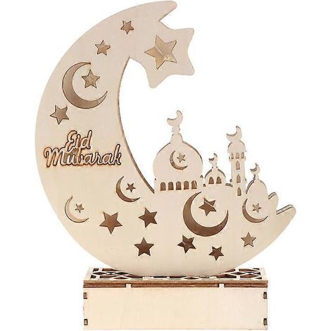 Suspension LED en Bois Croissant de Lune Ramadan Eid Mubarak Décoration Musulmane Islamique DIY Fête - 2 (1/4)