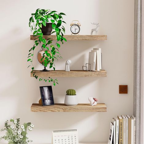 Etagere Murale Bois, Lot de 3 Étagère Murale 40 cm avec Supports Invisibles pour Chambre à Coucher, Cuisine, Salon, Bureau (1/5)
