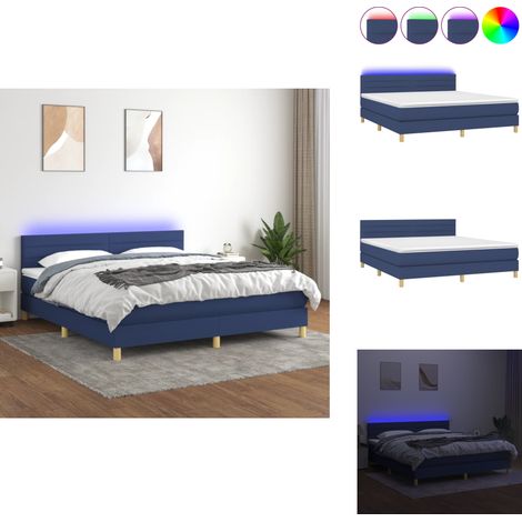 Sommier à lattes de lit avec matelas LED Bleu 180x200 cm Tissu - Sommier Tapissier - Lit Avec Led - Matelas À Ressorts Ensachés - Tête De Lit Ajustable - Éclairage LED (1/5)