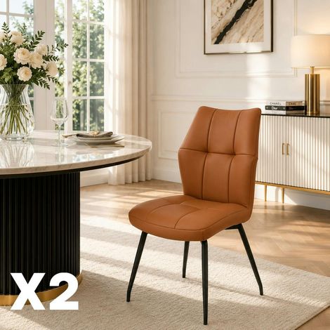 Chaise en cuir cognac design damier (lot de 2) LOMBARDIE (1/5)