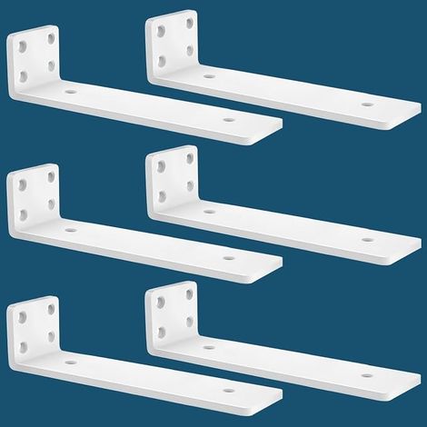 Ensemble de 6 supports muraux industriels, supports lourds, 5 mm d'épaisseur, support mural invisible avec vis (blanc 25 cm) (1/5)