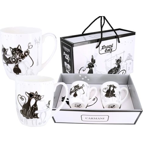 Set mit 2 Tassen für Kaffee und Tee, Katzenwelt, Katzen, Carmani, als Geschenk (1/4)