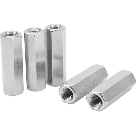 5 Pièces Écrous de Raccordement Hexagonaux M12x1.75 Longueur 60mm Inox 304, Jonction pour Tiges Filetées (1/5)