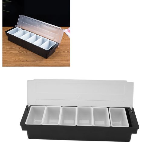 Caddy de Condiments 6 Compartments Transparent avec Couvercle Amovible pour Fruits et Légumes, Multifonction pour Bar et Cuisine