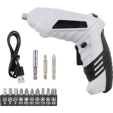 Akku-Bohrschrauber, Schraubendreher-Zubehör, 2 Drehrichtungen + LED-Licht, USB-Ladekabel, ideal für Handwerker, Möbel- und Spielzeugmontage (1/5)