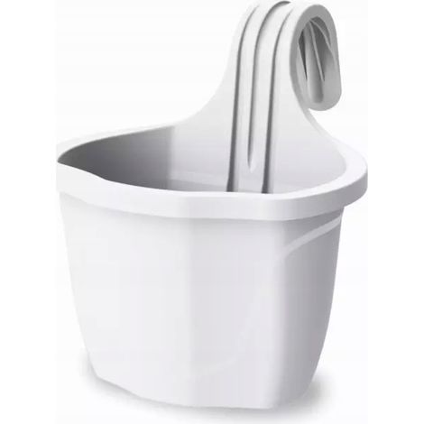Fioriera da balcone con manico, bianca, 23 x 18 cm, vaso in plastica (1/2)