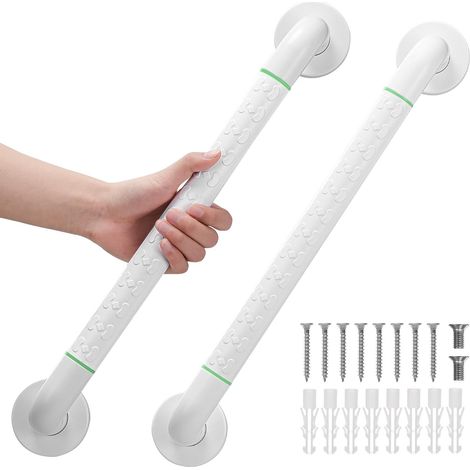 Lot de 2 Barres d'Appui de Bain Antidérapantes Avec Cercles Lumineux de Sécurité - Poignée en Acier Inoxydable 40 cm - Pour Douche et Porte-Serviette (1/5)
