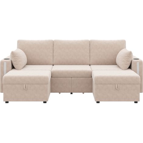 Sofá modular en U/L de tela beige con 2 pufs con almacenaje 190 x 130 x 85 cm MODENUIT (1/5)