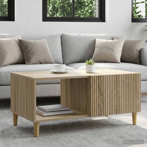 Table basse avec rangement vintage, bois d’ingénierie, chêne sonoma, 90 x 50 x 40 cm - PANGIVO (1/5)