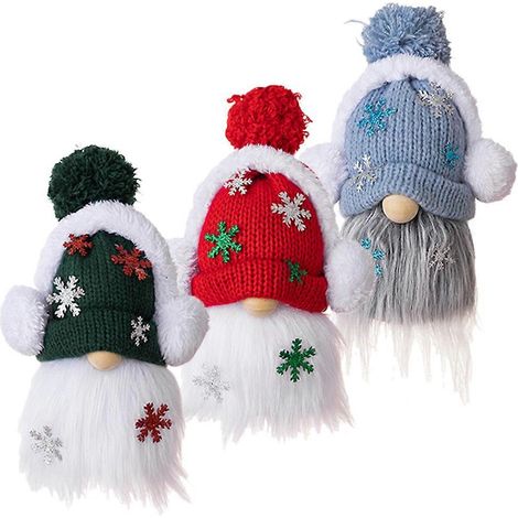 Décorations de Noël, bonnets tricotés, ensemble de 3 nains de Noël en peluche (1/5)