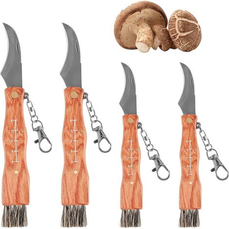 4er Set Pilzmesser mit Bürste, Edelstahl, klappbar, mit Skala