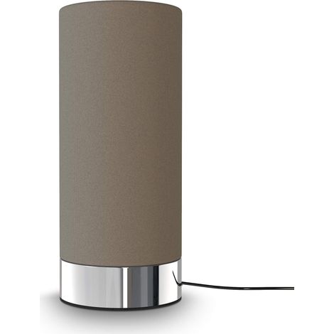 lampe de table tissu taupe fonction dimmable tactile gradable sur 3 niveaux douille E14 socle chromé sans ampoule (1/5)