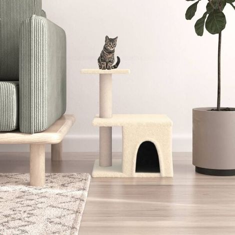 Arbre à chat avec poteaux en sisal couleur crème, 48 cm