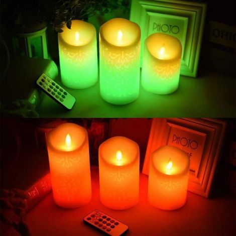 Bougies sans flamme, télécommande à 18 touches pour bougies LED à changement de couleur, minuterie avec cycle de 24 heures,lot de 3 (1/4)
