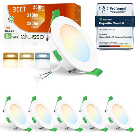 Spot LED Encastrable Extra Plat, 4W 310LM Dimmable IP44 Spot Etanche Salle de bain, Blanc Chaud 3000K Blanc Neutre 4000K Blanc Froid 6500K, Trou Φ55-68mm, AC220-240V, Lot de 6 (1/5)