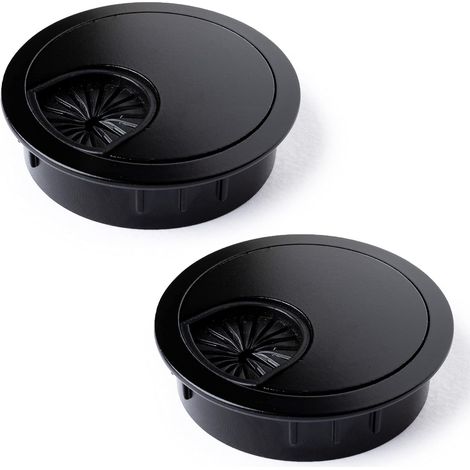 Copricavi da scrivania in metallo, 50 mm x 2 - Lega di zinco nera opaca, per organizzare i cavi che passano attraverso scrivanie o piani di lavoro per computer. (1/5)