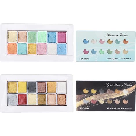 24 Pcs Watercolor Paint Metallic Macaron Solid Pearlescent Watercolor Paint Set for Painting Nail Art (1/5)
