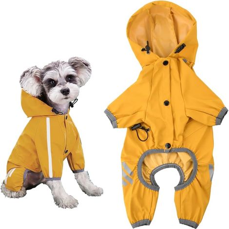 1 Imperméable Chien Capuche Bandes Réfléchissantes Polyester Réglable 4 Pattes Petit Moyen