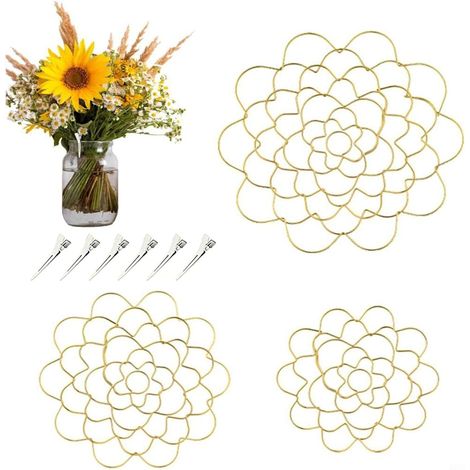 Lot de 3 supports d'arrangement floral en acier inoxydable avec 6 clips, 10,2 cm, 12,7 cm, 15,2 cm, grenouille pour bouquets de bricolage et décoration d'intérieur (doré) (1/5)