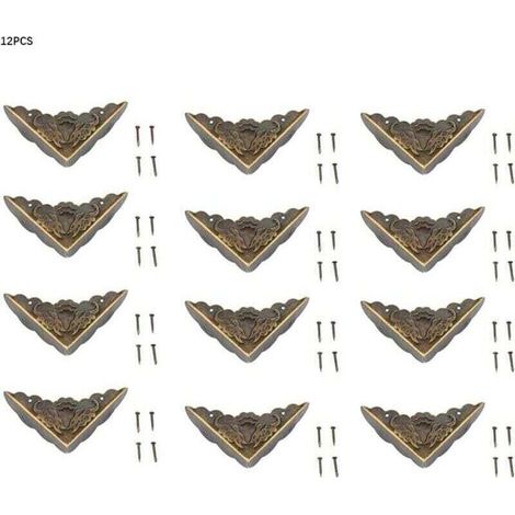 12 pièces bronze coin protecteur Vintage meubles décoratifs coin pour boîtier en bois bijoux coffre boîte de rangement pieds jambes coin protecteur (1/4)