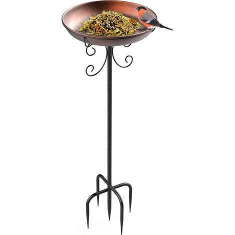 Bain Oiseaux Grand en Métal sur Pied φ 30 x 90 cm Abreuvoir Oiseaux Exterieur Mangeoire Oiseaux Plateau Réglable en Hauteur pour Jardin Balcon, Couleur Bronze (1/5)