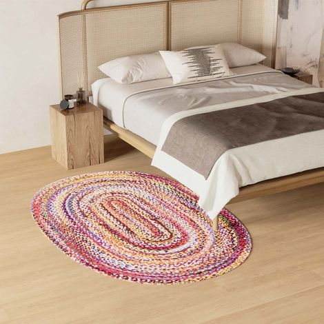Tapis en jute Indigostripy  - 90x60cm, Oval - 100% Coton - Tissé main - Multicolore