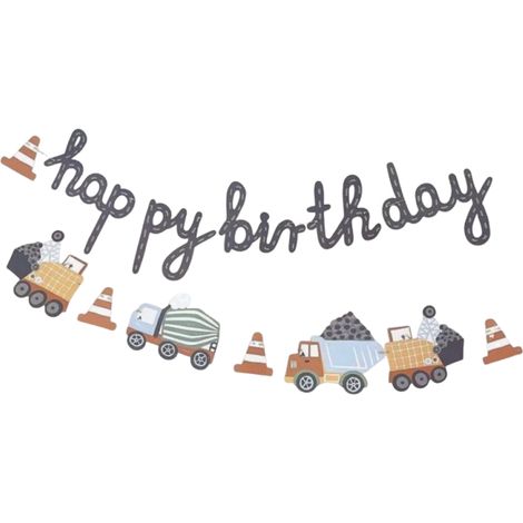 Guirlande De Décoration Anniversaire - Thème Chantier Avec Camion Benne Grue Malaxeur Et Cônes - En Carton - 2 M - Pour Fête En Intérieur Ou Extérieur (1/5)