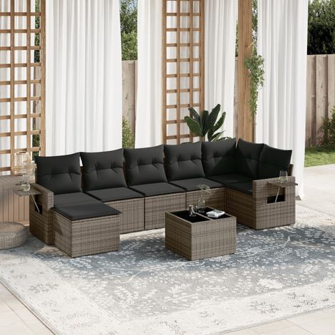Set de sofás de jardín 8 pzas y cojines ratán sintético gris vidaXL (1/5)