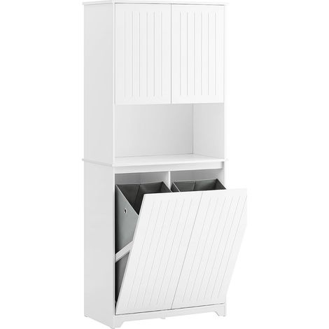 SoBuy BZR150-W Hochschrank Badschrank mit Wäschesack Wäscheschrank Badezimmer Schrank Badregal Badezimmerschrank Badezimmermöbel Weiß BHT ca. 70x170x37cm (1/5)